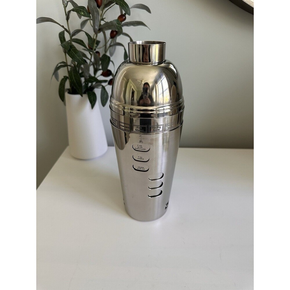 Vintage Stainless Steel Dial-a-Drink Mixer Shaker 3 Piece Set Cocktail Cup